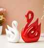 Resin Loving Couple Swan Showpieces Decorative Bird Figurines Statues(Set of 2 Red White)Home Decoration Items for Living Room Bedroom Hall Office|Home Decor Gifts for Birthday Anniversary
