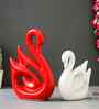 Resin Loving Couple Swan Showpieces Decorative Bird Figurines Statues(Set of 2 Red White)Home Decoration Items for Living Room Bedroom Hall Office|Home Decor Gifts for Birthday Anniversary