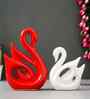 Resin Loving Couple Swan Showpieces Decorative Bird Figurines Statues(Set of 2 Red White)Home Decoration Items for Living Room Bedroom Hall Office|Home Decor Gifts for Birthday Anniversary