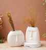 Resin Smile Face Shape Decorative Flower Vases Pots Artificial Flowers Plants (Set of 2, White)Home Decoration Items for Living Room Bedroom Hall Office Table|Home Decor Gifts for Birthday