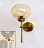 Retro Brass Wall Lamp Amber Ribbed Kharbuja Glass