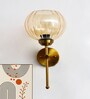 Retro Brass Wall Lamp Amber Ribbed Kharbuja Glass