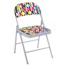 Retro Print Metal Folding Chair in White Colour