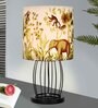Retro Metal Wire Table Lamp Cage Base, Bedside Light, Fabric Lampshade, Jungle Shade