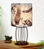 Retro Metal Wire Table Lamp, Cage Base, Peacock Shade