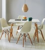Retro Rectangular 4 Seater Dining Table with Wooden Legs in White Colour