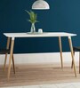 Retro Rectangular 4 Seater Dining Table with Wooden Legs in White Colour