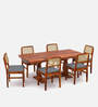 Retro Solid Wood 6 Seater Dining Set In Honey Finish