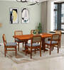 Retro Solid Wood 6 Seater Dining Set In Honey Finish
