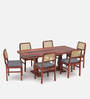 Retro Solid Wood 6 Seater Dining Set In Teak Finish