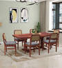 Retro Solid Wood 6 Seater Dining Set In Teak Finish