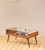 Retro Teak Wood Coffee Table In Natural Finish With Glass Top