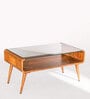 Retro Teak Glass Top Coffee Table Temp in Natural Teak Finish