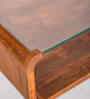 Retro Teak Glass Top Coffee Table Temp in Natural Teak Finish