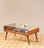 Retro Teak Glass Top Coffee Table Temp in Natural Teak Finish