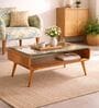 Retro Teak Wood Coffee Table In Natural Finish With Glass Top