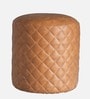 Rexo Leatherette Pouffe in Beige Colour