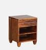 Rezzan Sheesham Wood Bedside Table in Scratch Resistant Honey Oak Finish With Drawer