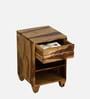 Rezzan Sheesham Wood Bedside Table In Scratch Resistant Rustic Teak Finish With Drawer