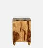Rezzan Sheesham Wood Bedside Table In Scratch Resistant Rustic Teak Finish With Drawer