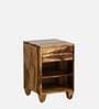 Rezzan Sheesham Wood Bedside Table In Scratch Resistant Rustic Teak Finish With Drawer