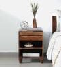 Rezzan Sheesham Wood Bedside Table In Scratch Resistant Rustic Teak Finish With Drawer