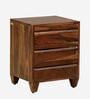 Rezzan Sheesham Wood Bedside Table In Scratch Resistant Rustic Teak Finish With Drawers
