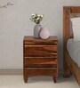 Rezzan Sheesham Wood Bedside Table In Scratch Resistant Rustic Teak Finish With Drawers