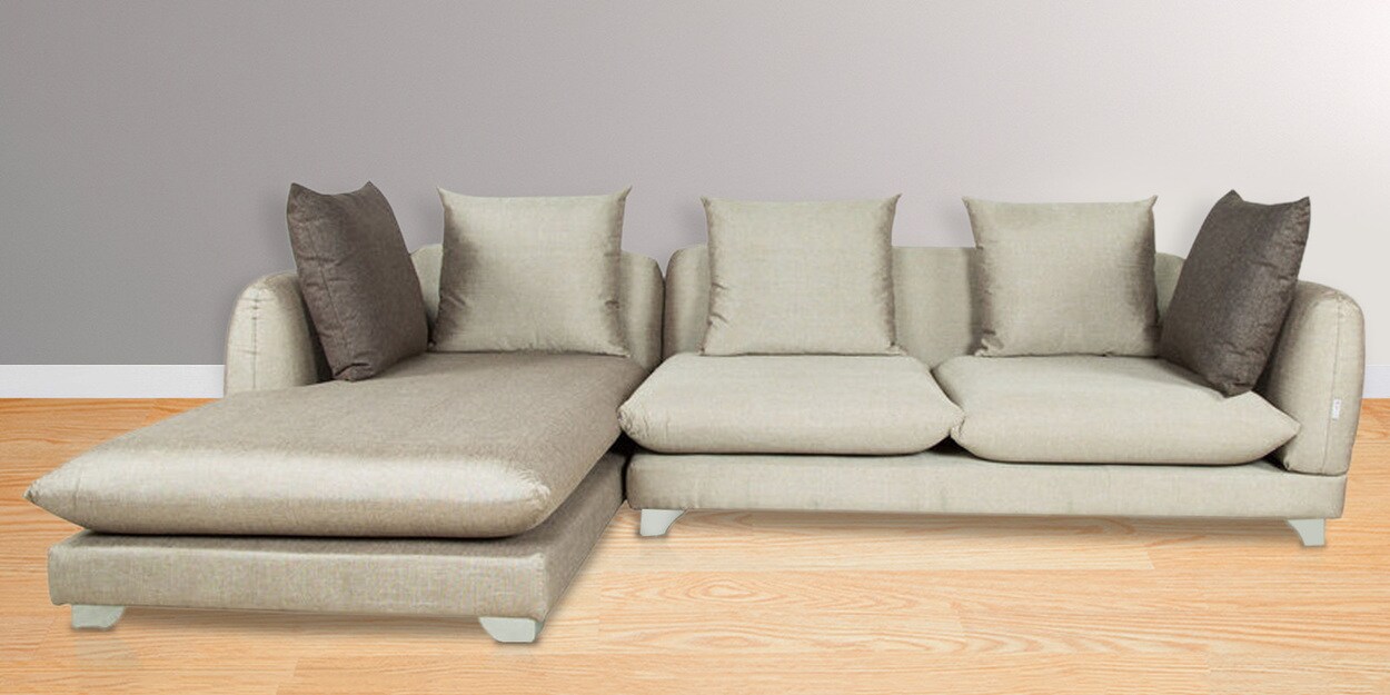 Buy Monterio RHS Sectional Sofa with Cushions in Ivory Beige Colour by