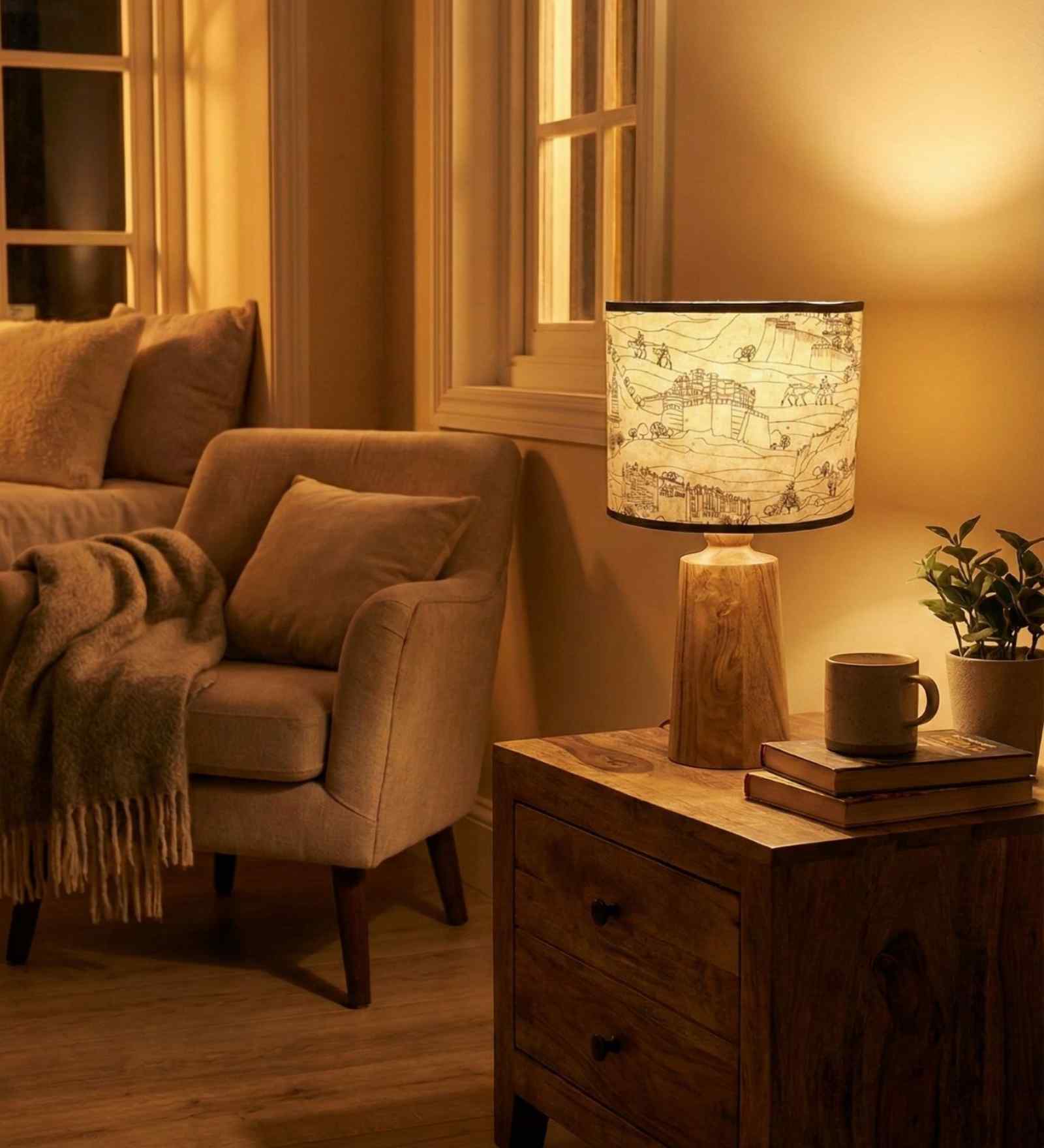 Heritage Premium Wooden Table Lamp with Handmade Paper Shade