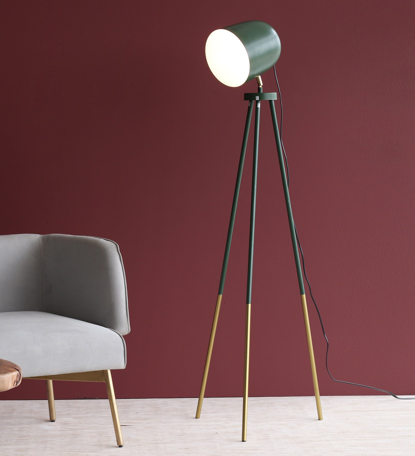 Buy Green Metal Shade Tripod Floor Lamp with Green Base Bohemiana By