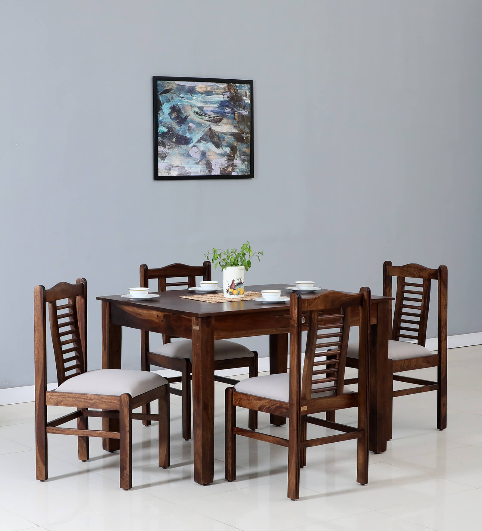 Rhode Sheesham Four Seater Dining Set in Provincial Teak Finish  With Drawer Storage