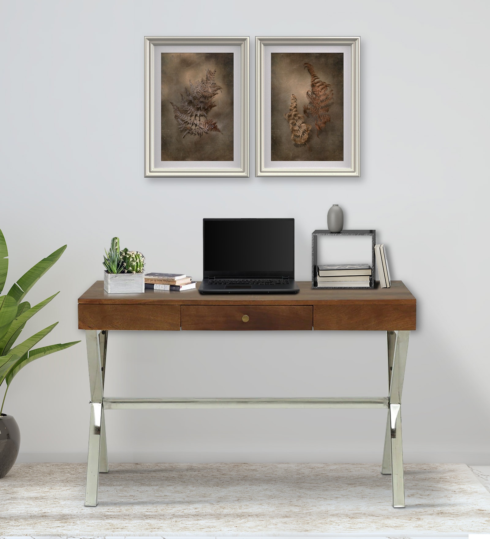 Rhodes Metal Study Table In Honey Oak Finish