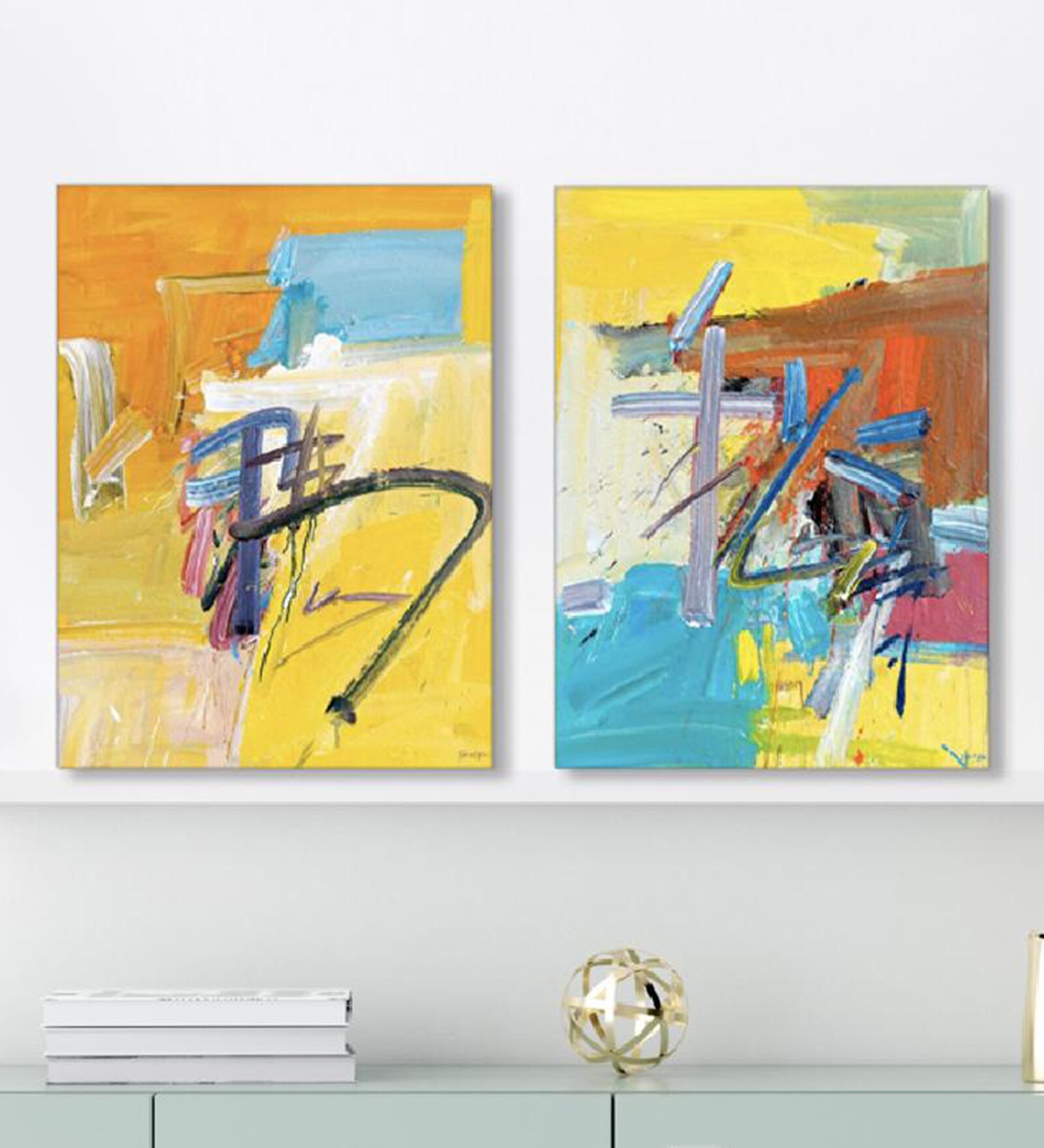 Buy Rhyme Multicolour Multicolor Canvas Unframed Art Print Set of 2 at