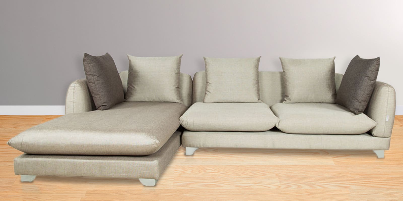 Buy Monterio RHS Sectional Sofa with Cushions in Ivory Beige Colour by Parin Online Lawson RHS