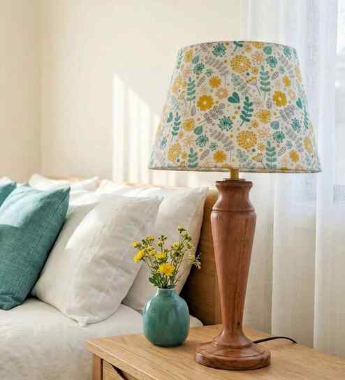 Fern Premium Wooden Table Lamp with Cotton Linen Fabric Shade