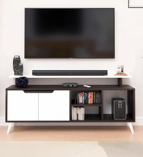 Rhodium Tv Console In Black And White Colour