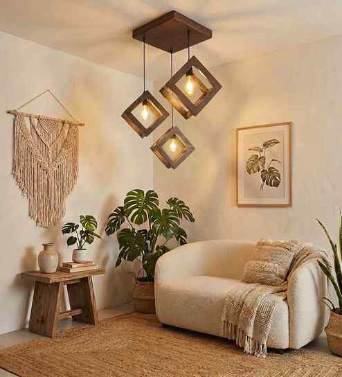 Rhombus Brown Solid Wood Cluster Hanging Light