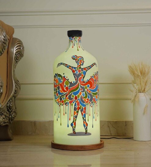 Rhythmic Beauty Hand Painted White Glass Shade Table Lamp