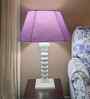Sculpted Wooden Table Lamp with Cotton Linen Lavender Shade