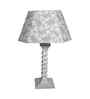 Sculpted Wooden Table Lamp with Grey Embossed Fabric Shade