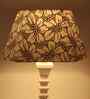 Sculpted Wooden Table Lamp with Grey Embossed Fabric Shade