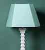 Sculpted Wooden Table Lamp with Cotton Linen Turquiose Shade