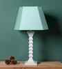Sculpted Wooden Table Lamp with Cotton Linen Turquiose Shade