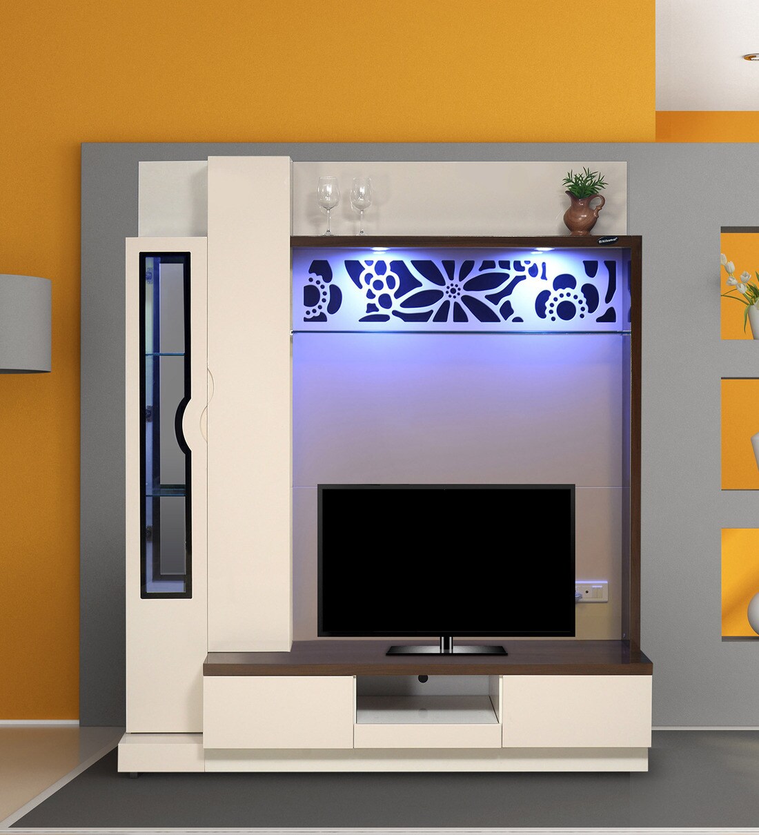 Buy Richmond Wall Unit in Cream and Walnut Colour by Nilkamal Online