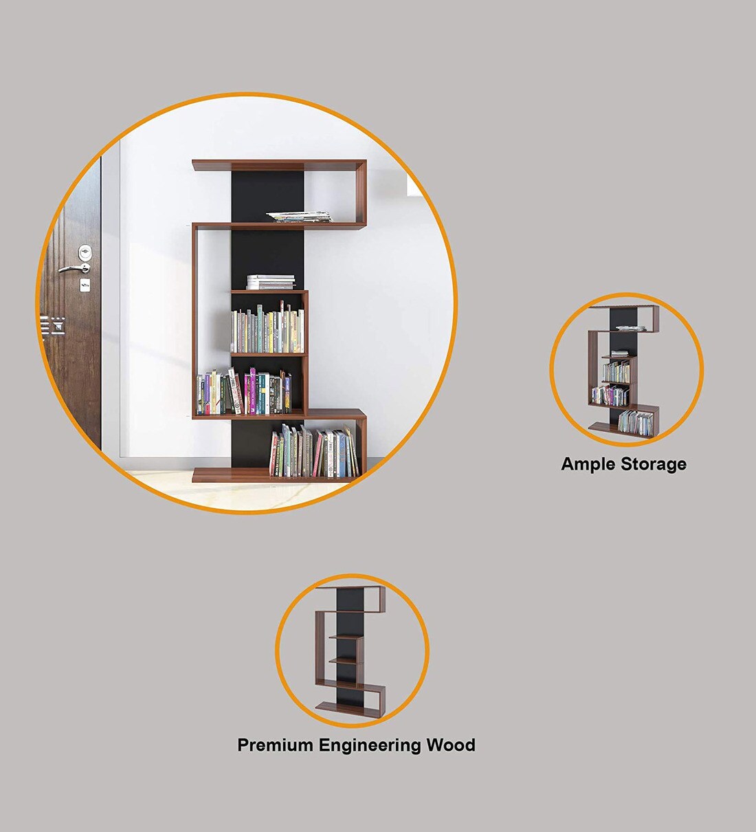 Buy Verona Bookshelf in Walnut & Black Colour by Klaxon Online Modern