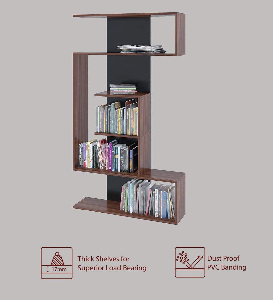Buy Verona Bookshelf in Walnut & Black Colour by Klaxon Online Modern