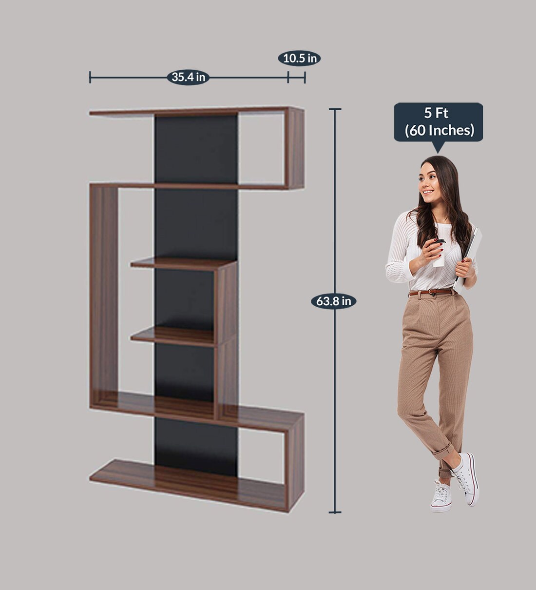 Buy Verona Bookshelf in Walnut & Black Colour by Klaxon Online Modern