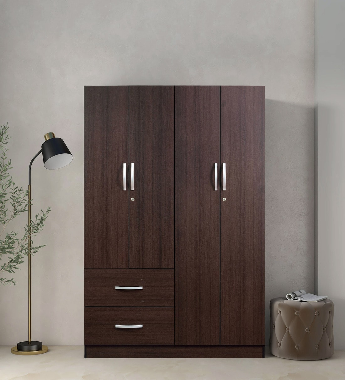 Rikotu 4 Door Wardrobe in Wenge Finish, By Mintwud from Pepperfry