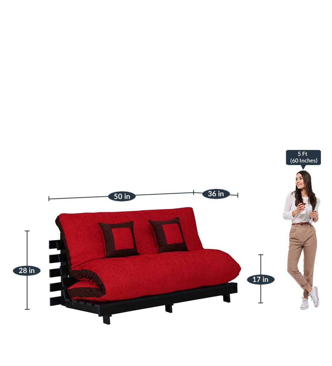 Buy Rille Double Futon in Red Colour with Mattress by Auspicious Home